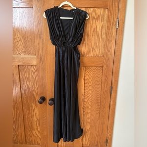 Express Jumpsuit - Black V-Neck O-Ring Cutout Wide Leg Jumpsuit